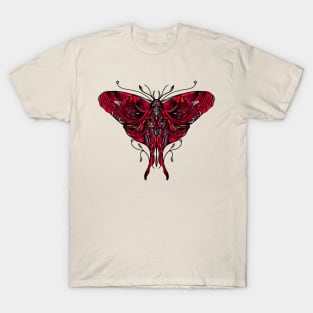 Red natura moth illustration in tattoo style shading T-Shirt